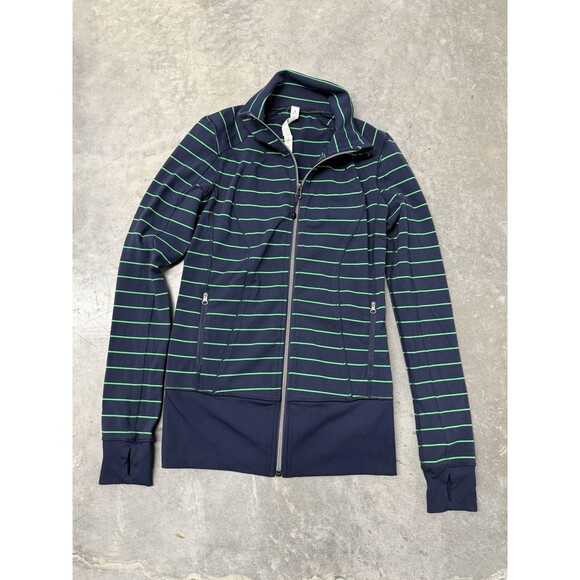 Lululemon Nice Asana Jacket. Slalom Stripe Inkwell. Navy Blue/Green.Womens.Sz 6 - Picture 13 of 16